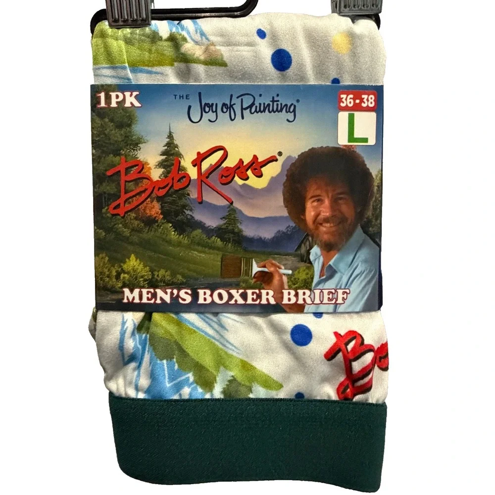 Bob‎ Ross Men's WHITE Boxers + Two pairs of socks - LARGE